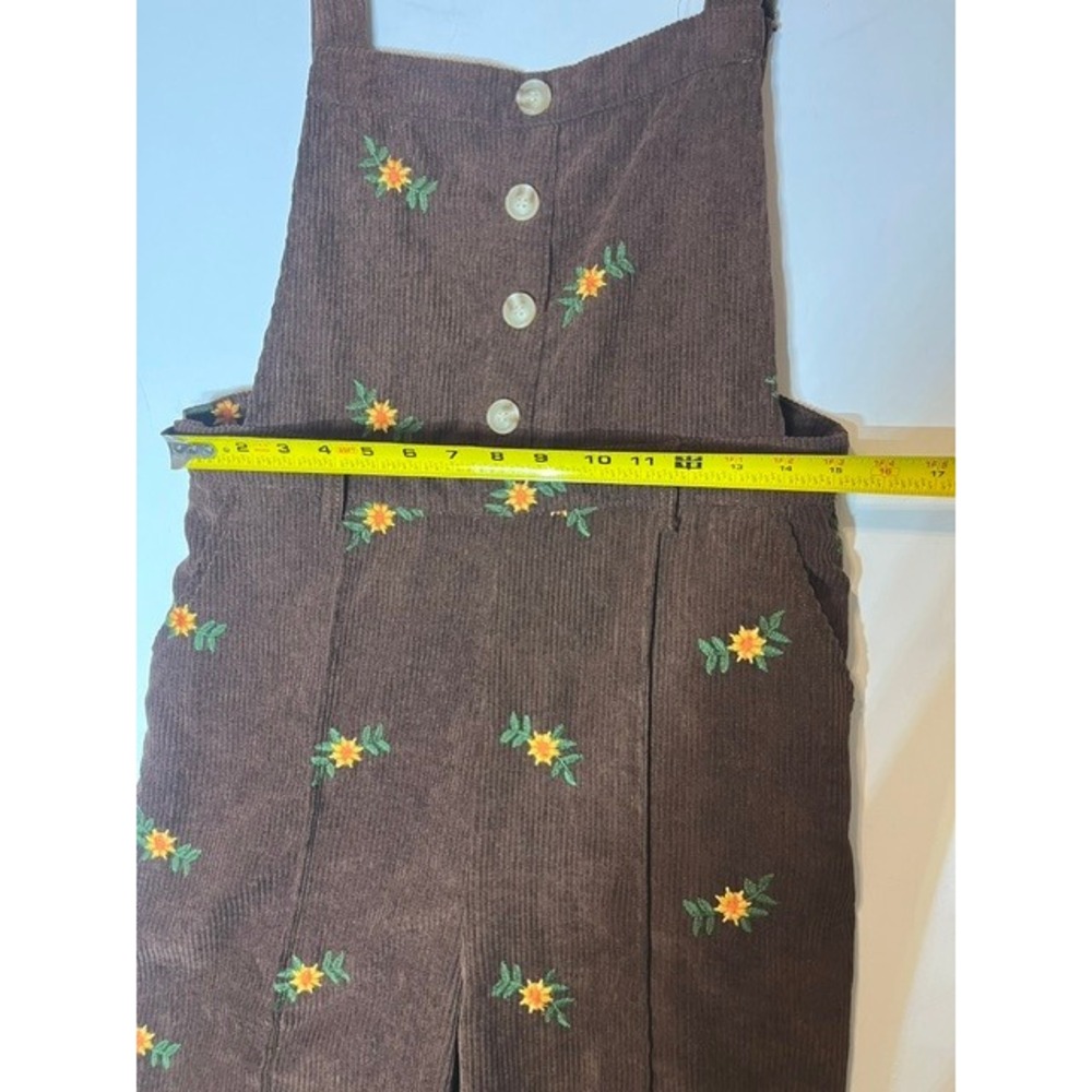 Cider Brown Corduroy Floral Embroidered Wide Leg Overalls Womens Size L - Picture 8 of 10